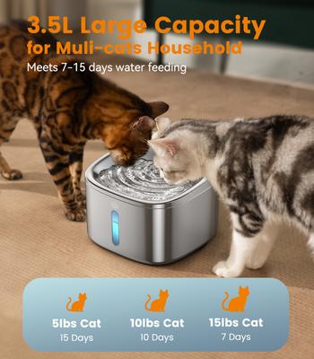 Show full view: OneIsAll PW03 Automatic Stainless Steel Cat Water Fountain, Medium: 3.5-L slide 4 of 11