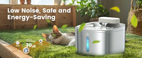 Show full view: OneIsAll PW04 Wireless Battery Operated, Cordless & Rechargeable with Motion Sensor Stainless Steel Cat Water Fountain, Medium: 3.5-L slide 8 of 10