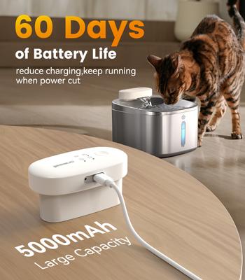 Show full view: OneIsAll PW04 Wireless Battery Operated, Cordless & Rechargeable with Motion Sensor Stainless Steel Cat Water Fountain, Medium: 3.5-L slide 4 of 10