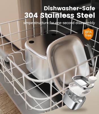 Show full view: OneIsAll PW04 Wireless Battery Operated, Cordless & Rechargeable with Motion Sensor Stainless Steel Cat Water Fountain, Medium: 3.5-L slide 6 of 10