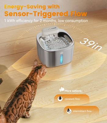 Show full view: OneIsAll PW04 Wireless Battery Operated, Cordless & Rechargeable with Motion Sensor Stainless Steel Cat Water Fountain, Medium: 3.5-L slide 3 of 10