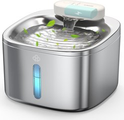 OneIsAll PW04 Wireless Battery Operated, Cordless & Rechargeable with Motion Sensor Stainless Steel Cat Water Fountain, Medium: 3.5-L