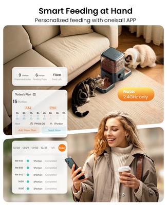 Show full view: OneIsAll PF10 Cordless WiFi Food Dispenser Smart App Control Automatic Two Cat Feeders, Medium: 20-cup slide 4 of 10