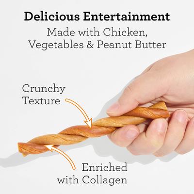 Show full view: DreamBone CollaYUMS Twists Plus Collagen Chicken & Peanut Butter Flavor Rawhide Free Dog Chews, 20 count slide 4 of 12