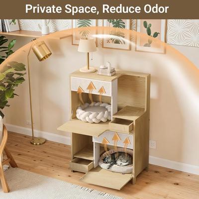 Show full view: Yafylly Side Table Cat Litter Box Enclosure, Natural, Large slide 6 of 7