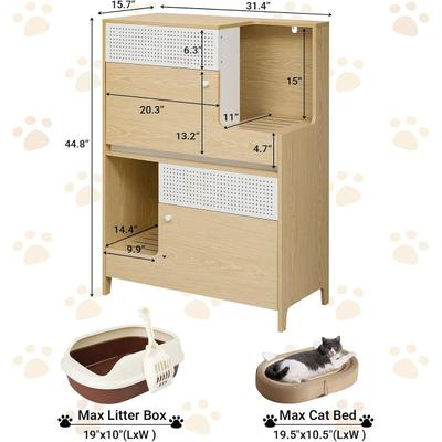 Show full view: Yafylly Side Table Cat Litter Box Enclosure, Natural, Large slide 2 of 7