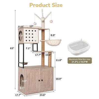 Show full view: Yafylly Cat Tree with Scratching Posts & Litter Box Enclosure, White/Gray, Large slide 3 of 9