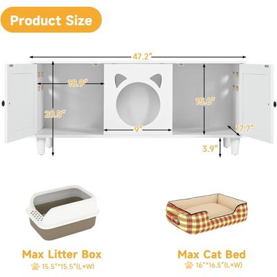 Show full view: Yafylly Wood Cat Cabinet with Sisal Cat Scratcher, Cream White, Large slide 4 of 8