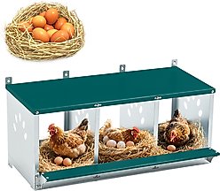 Yafylly 3 Nest Galvanized Steel Chicken Nesting Box, 16-lb bag