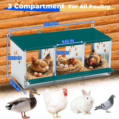 Show full view: Yafylly 3 Nest Galvanized Steel Chicken Nesting Box, 16-lb bag slide 2 of 7