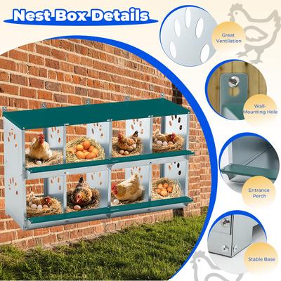 Show full view: Yafylly 8 Compartment Galvanized Steel Chicken Nesting Box, 37-lb bag slide 6 of 7