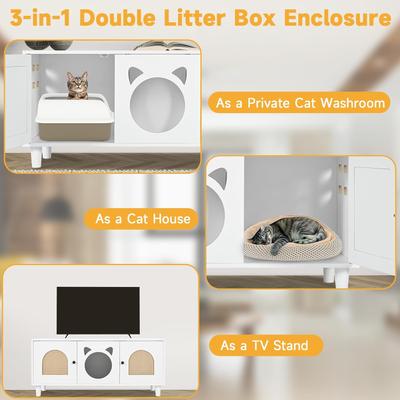 Show full view: Yafylly Wood Cat Cabinet with Sisal Cat Scratcher, Cream White, Large slide 5 of 8