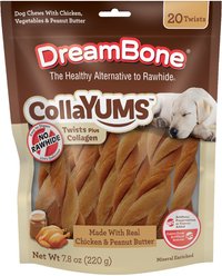 DreamBone CollaYUMS Twists Plus Collagen Chicken & Peanut Butter Flavor Dog Treat Chew, 20 count