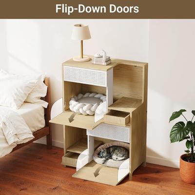 Show full view: Yafylly Side Table Cat Litter Box Enclosure, Natural, Large slide 4 of 7