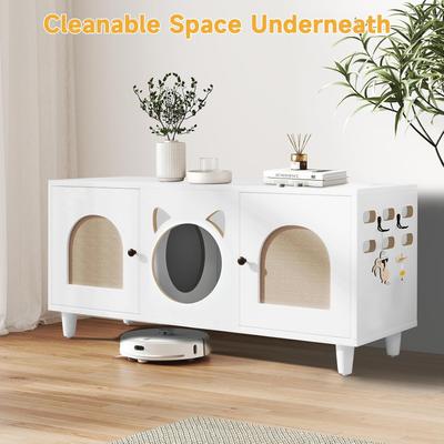 Show full view: Yafylly Wood Cat Cabinet with Sisal Cat Scratcher, Cream White, Large slide 3 of 8