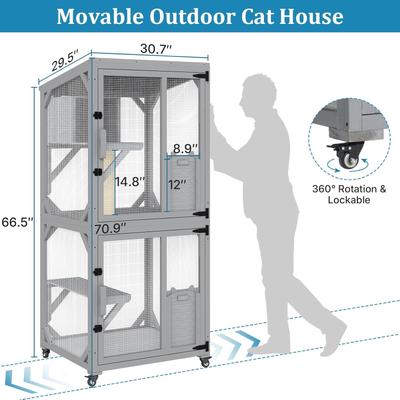 Show full view: Yafylly Outdoor Waterproof Roof Cat House with Wheels, Gray, Large slide 2 of 7