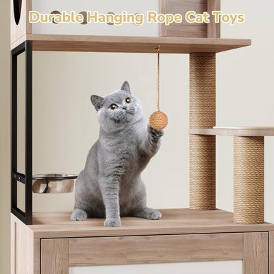 Show full view: Yafylly 2-in-1 Cat Tree with Litter Box Enclosure, White/Gray, Large slide 4 of 7