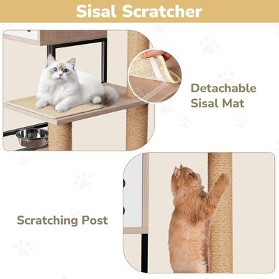 Show full view: Yafylly Cat Tree with Scratching Posts & Litter Box Enclosure, White/Gray, Large slide 7 of 9