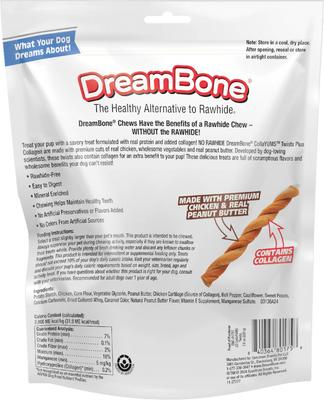 Show full view: DreamBone CollaYUMS Twists Plus Collagen Chicken & Peanut Butter Flavor Rawhide Free Dog Chews, 20 count slide 3 of 12