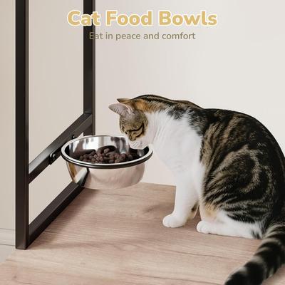 Show full view: Yafylly Cat Tree with Scratching Posts & Litter Box Enclosure, White/Gray, Large slide 5 of 9