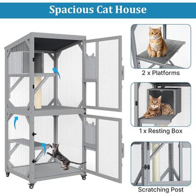 Show full view: Yafylly Outdoor Waterproof Roof Cat House with Wheels, Gray, Large slide 4 of 7