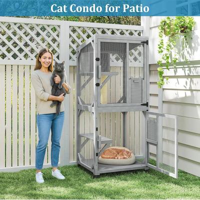 Show full view: Yafylly Outdoor Waterproof Roof Cat House with Wheels, Gray, Large slide 7 of 7