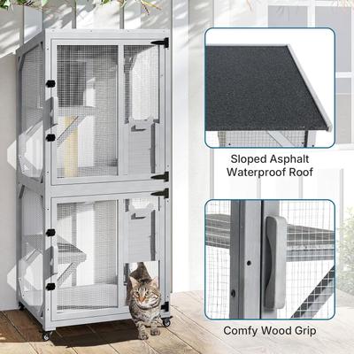 Show full view: Yafylly Outdoor Waterproof Roof Cat House with Wheels, Gray, Large slide 6 of 7
