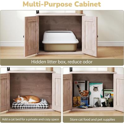 Show full view: Yafylly Cat Tree with Scratching Posts & Litter Box Enclosure, White/Gray, Large slide 4 of 9