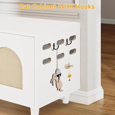 Show full view: Yafylly Wood Cat Cabinet with Sisal Cat Scratcher, Cream White, Large slide 8 of 8