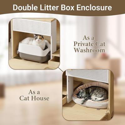Show full view: Yafylly Side Table Cat Litter Box Enclosure, Natural, Large slide 3 of 7