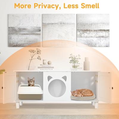 Show full view: Yafylly Wood Cat Cabinet with Sisal Cat Scratcher, Cream White, Large slide 6 of 8