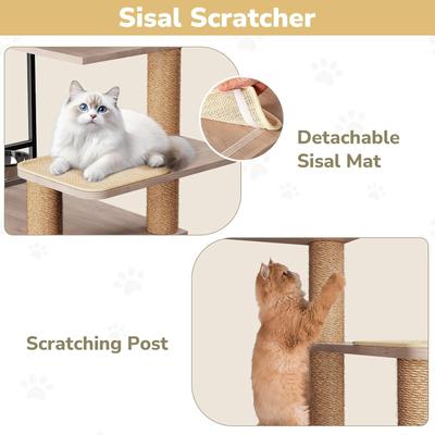 Show full view: Yafylly 2-in-1 Cat Tree with Litter Box Enclosure, White/Gray, Large slide 6 of 7