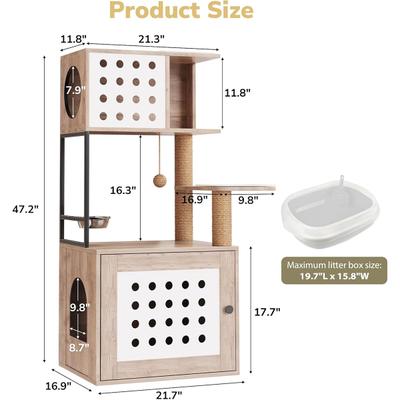 Show full view: Yafylly 2-in-1 Cat Tree with Litter Box Enclosure, White/Gray, Large slide 2 of 7