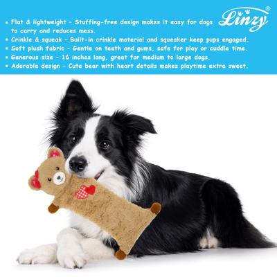 Show full view: Linzy Toys Flat Crinklez Bear Squeaky Stuffing-Free Dog Plush Toy, Brown, 16-in slide 4 of 5