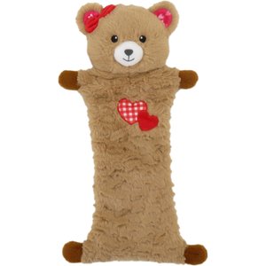 Linzy Toys Flat Crinklez Bear Squeaky Stuffing-Free Dog Plush Toy, Brown, 16-in