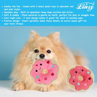 Show full view: Linzy Toys Donuts Squeaky Dog Plush Toy, Red/Pink, 7-in, 2 count slide 6 of 6