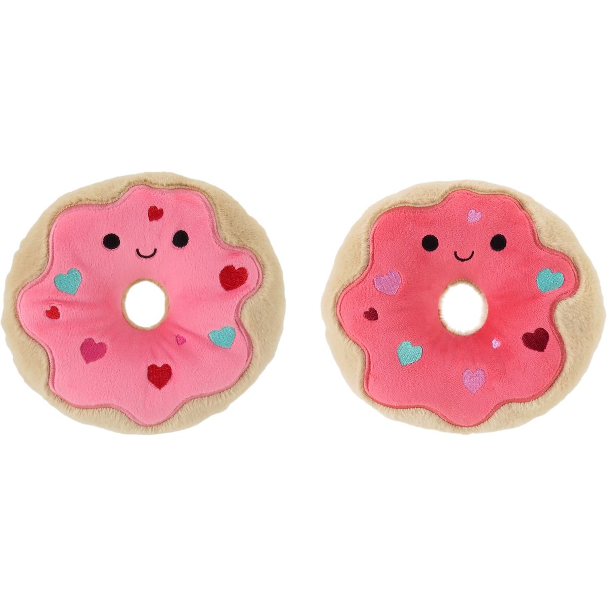 Linzy Toys Donuts Squeaky Dog Plush Toy, Red/Pink, 7-in, 2 count