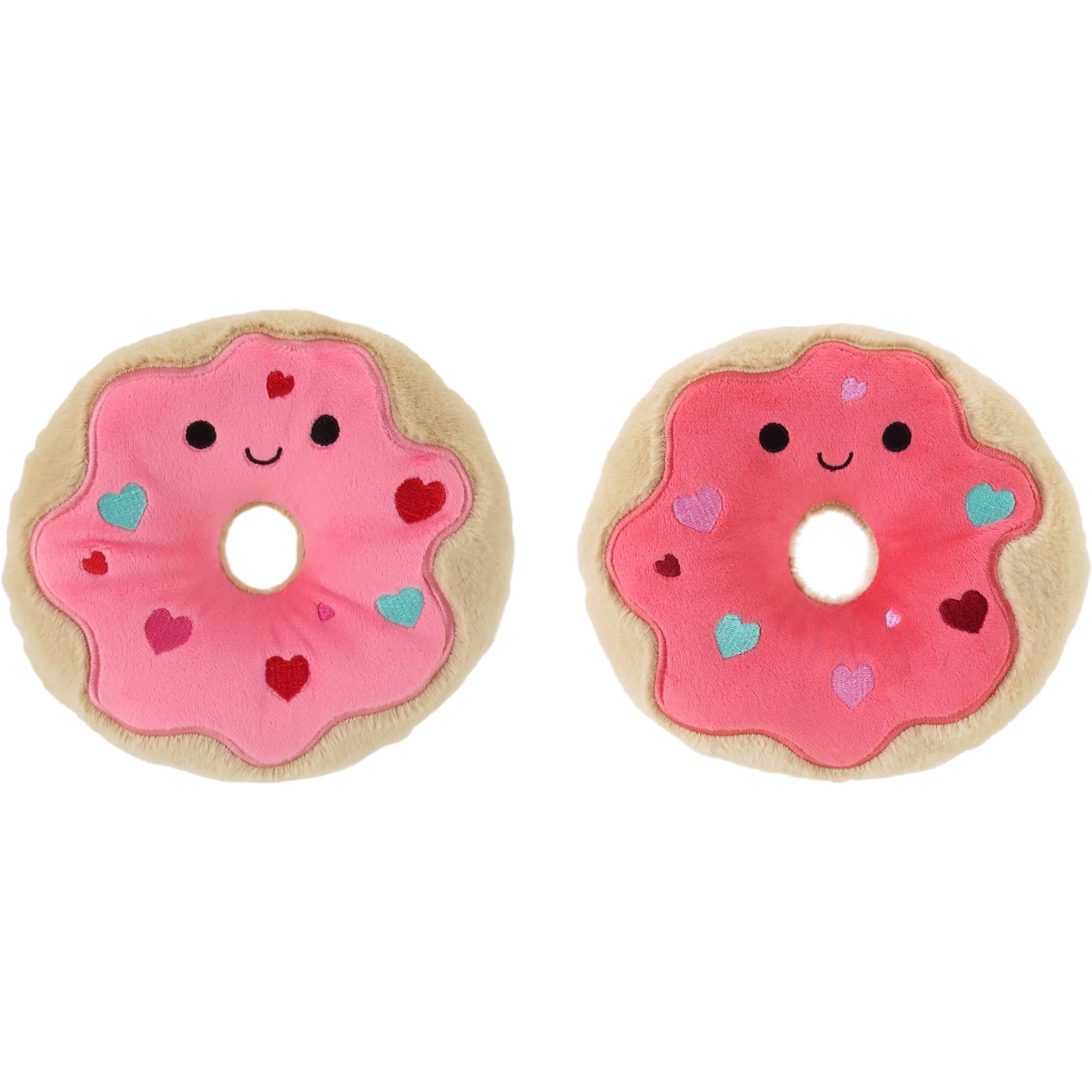 Linzy Toys Donuts Squeaky Dog Plush Toy, Red/Pink, 7-in, 2 count
