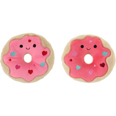 Linzy Toys Linzy Toys Donuts Squeaky Dog Plush Toy, Red/Pink, 7-in, 2 count