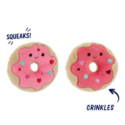 Show full view: Linzy Toys Donuts Squeaky Dog Plush Toy, Red/Pink, 7-in, 2 count slide 4 of 6