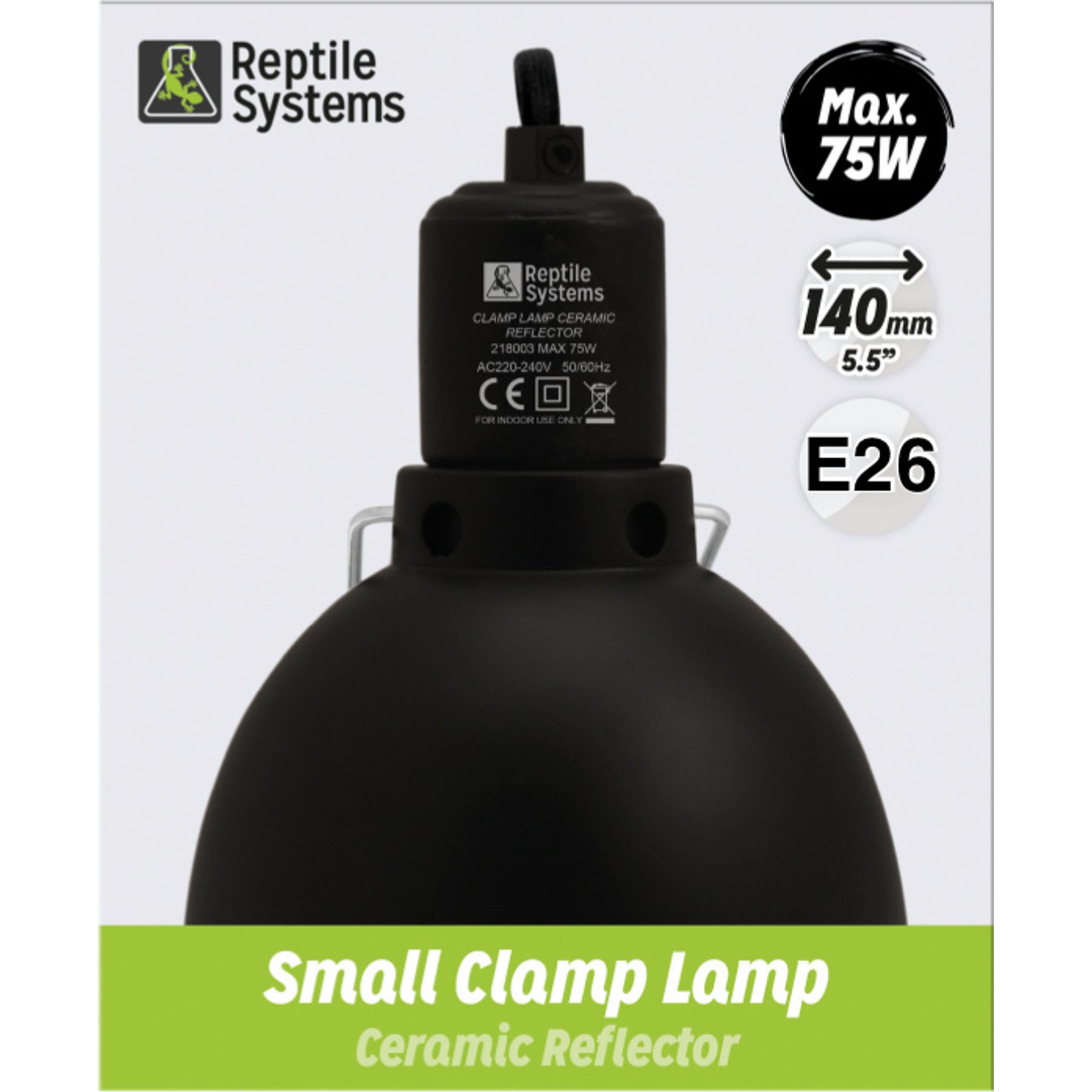 Reptile Systems Ceramic Reflector Clamp Lamp Dome Light Fixture, Black, 75W