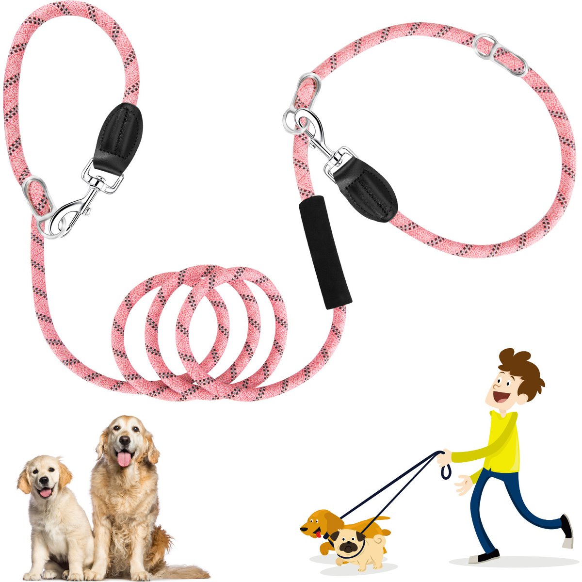 SlowTon Hands-Free Nylon Dog Leash, 10-ft long, 1/2-in wide, Pink