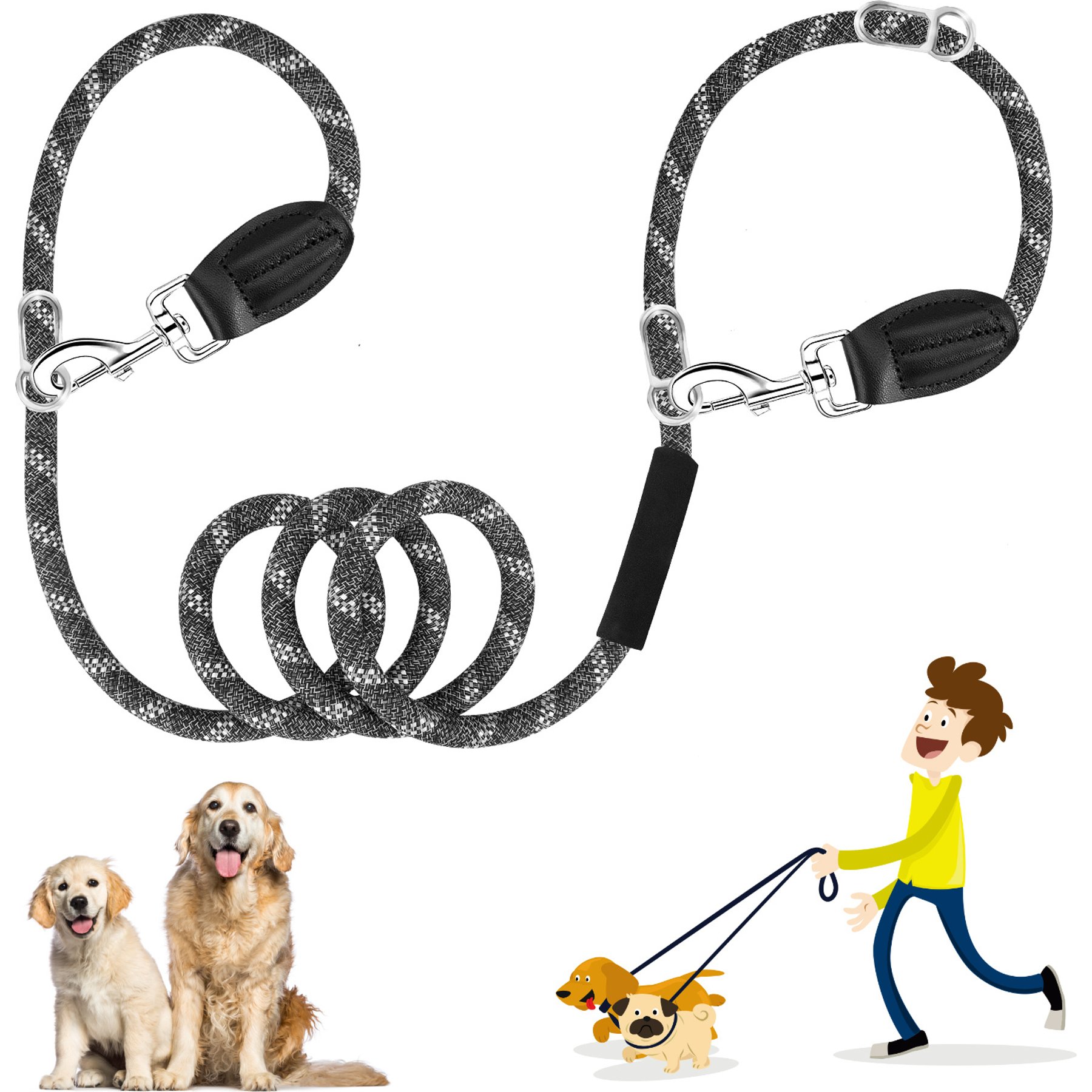 SlowTon Hands-Free Nylon Dog Leash, 10-ft long, 1/2-in wide, Dark Grey