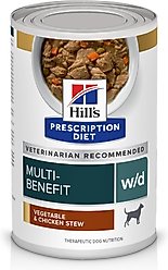 Hill's Prescription Diet w/d Multi-Benefit Digestive, Weight, Glucose, Urinary Management Vegetable & Chicken Stew Wet Dog Food, 12.5-oz can, case of 12