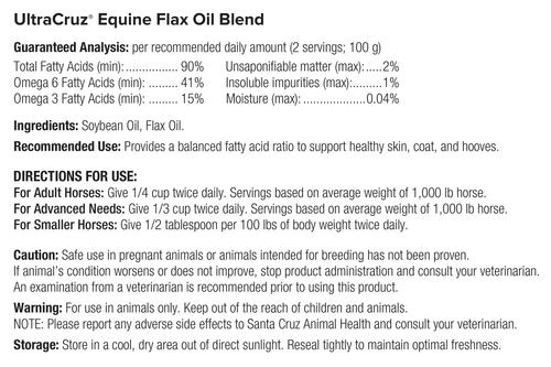 Show full view: UltraCruz Flax Oil Blend Skin, Coat & Hoof Care Liquid Horse Supplement, 1-gal bottle slide 4 of 5