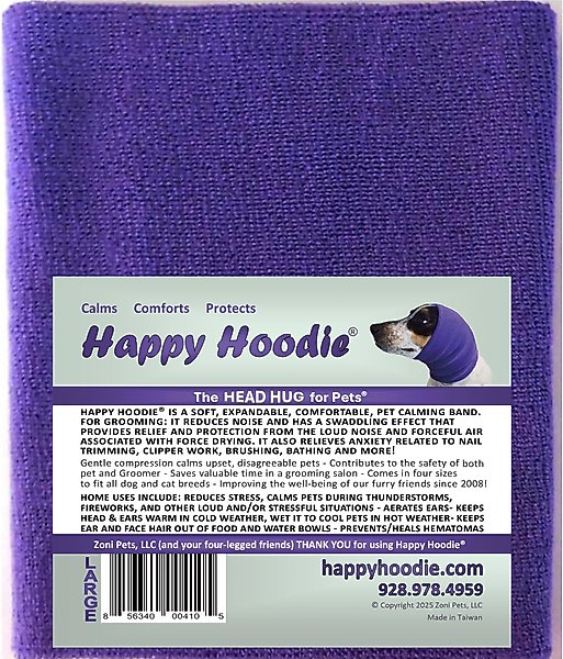 Show full view: Happy Hoodie Thunder Grooming Fireworks Calming Band for Dogs & Cats, Purple, Large slide 8 of 14