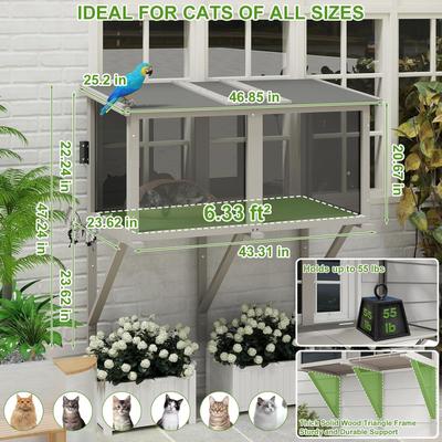 Show full view: Petscosset 46-in Outdoor Wooden Cat Window Box Catio, Gray slide 2 of 9