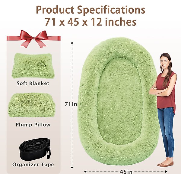 Show full view: LovMor Oversized Human Dog Bed, Green slide 5 of 7