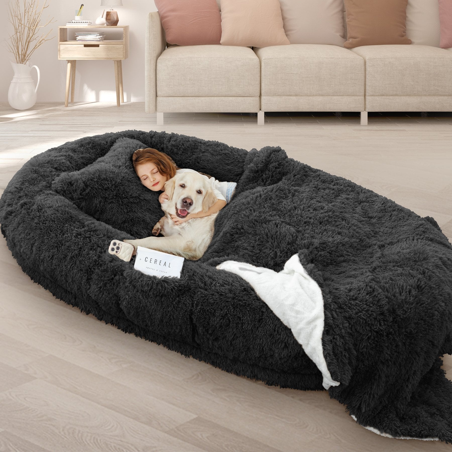 LovMor Oversized Human Dog Bed, Black