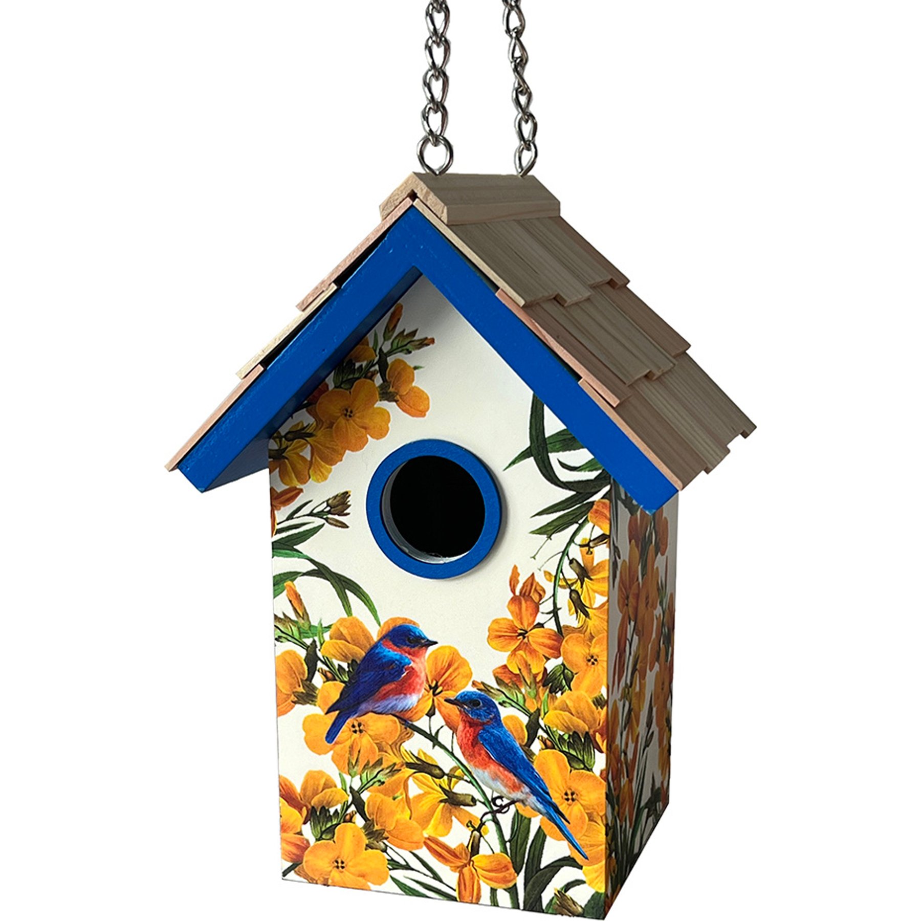 Home Bazaar Bluebirds with Camellia Cottage Birdhouse, Blue
